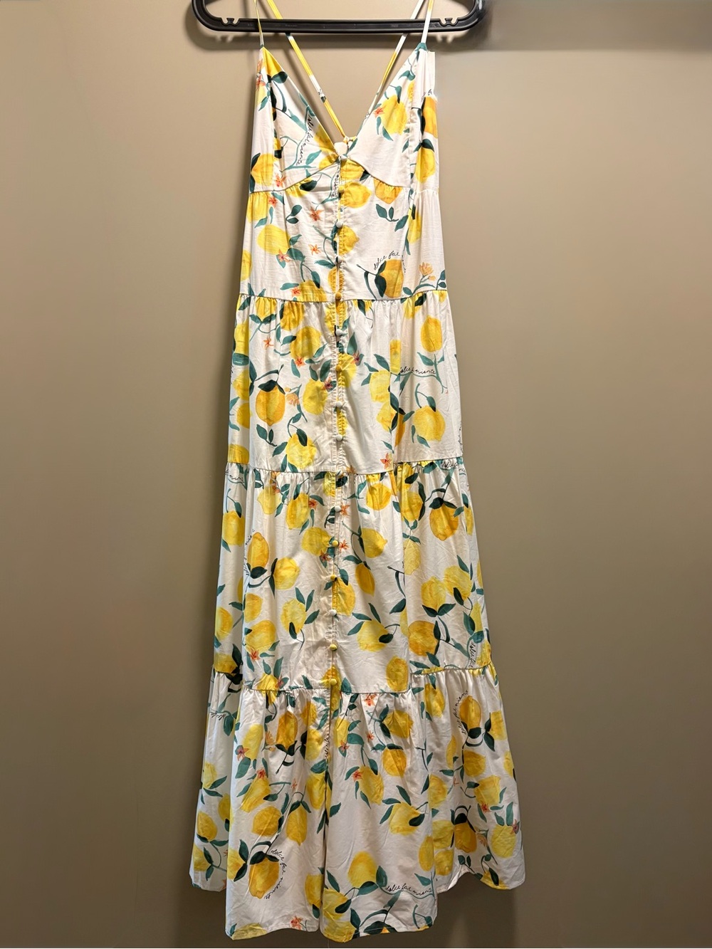 H&M White Lemon-Print Tiered Maxi Dress